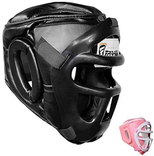 Kopfschutz Boxen 2-in-1 – Verstellbarer Kampfsport Helm mit abnehmbarem Gesichtsgitter Vollgesichtsschutz kopfschutz für MMA, Muay Thai, Kickboxen, Sparring | Männer & Frauen (S, Black)