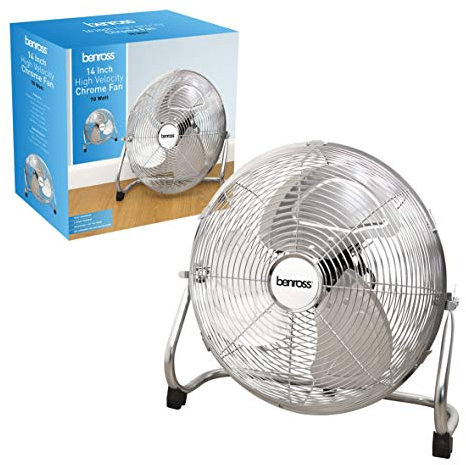 Benross 42630 14-Inch Standing Floor Fan / High Velocity Fan / 3 Speed Settings / Adjustable Tilting Head / Lightweight Aluminium Blades / Simple Push Button Controls / 70W