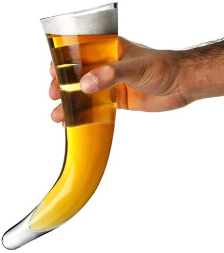 bar@drinkstuff Viking Beer Horn Glass with Stand 17oz / 480ml - Case of 12 - Viking Horn Glass, Novelty Beer Glass, Drinking Horn