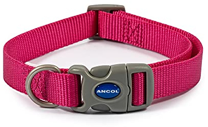 Ancol Viva Adjustable Dog Collar in Pink - Lightweight Weatherproof Quick Fit Nylon Collar - Size 2-5 / Medium Fits Neck 30-50cm
