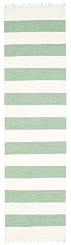 RugVista Cotton Stripe, Teppich, Kelim Modern, 300 x 80 cm, Rechteckig, Mittlerer Stapel, Wohnzimmer, Esszimmer, Schlafzimmer, Küche, Diele, Nur chemische Reinigung, Care & Fair Zertifiziert, Mint