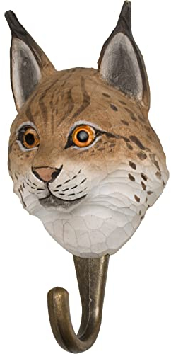 WILDLIFEGARDEN Wildlife Garden WG502 Haken Luchs - Handgeschnitzter Tierhaken aus Holz und Metall - Sammlung Europäische Tiere