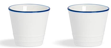 Nicola Spring Farmhouse Egg Cups - 2 Pack 5cm White Porcelain Soft-Boiled Egg Holders with Blue Rims - Rustic Country Kitchen Style - Durable & Dishwasher Safe Breakfast Tableware