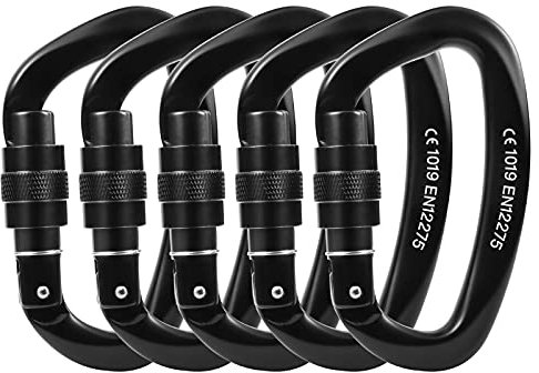 Paliston 25kN Kletterkarabiner Aluminium Schraubkarabiner D Form Karabiner Karabinerhaken Alles Schwarz 4 Stück