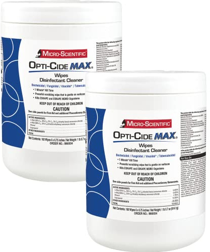 Micro-Scientific Opti-Cide Max Disinfecting Wipes (2 Pack) - 320 Wipes - Hospital Grade EPA Registered Disinfectant Cleaner