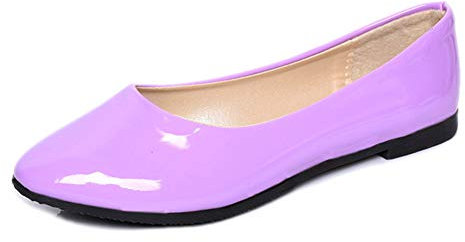 ORANDESIGNE Sandales D'été Femme Chaussures de Été Sandales à Talons Chaussures Plates Casual Coloré Cuir Verni Mode OL Couleur de Bonbon Ballerines Shoes Violet 40 EU