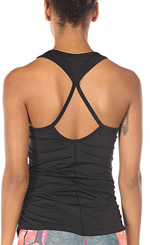 icyzone Damen Sport Yoga Tank Top - Fitness Gym Ärmelloses Shirt Trainings Top (L, Black)