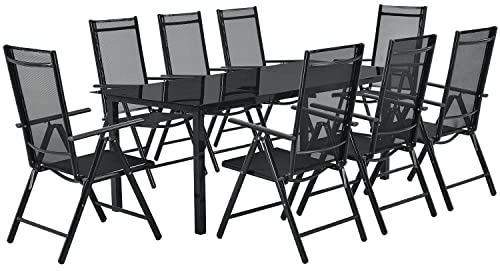 Juskys Aluminium Gartengarnitur Milano 8+1-8 Hochlehner Stühle verstellbar & klappbar mit Tisch - Gartenmöbel Set 9-teilig wetterfest - Grau