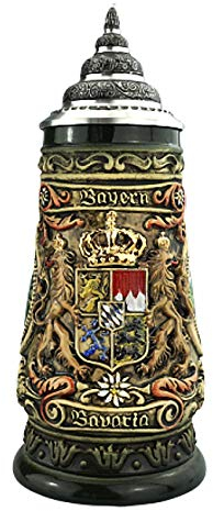 KING Bierkrug Bayern Seidel 0,4 Liter Bierseidel, rustikal, bunt, handbemalt, mit Deckel
