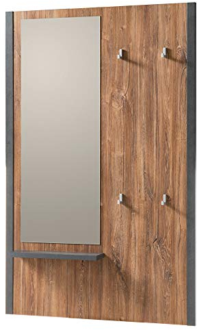 Lomadox Garderobenpaneel mit Spiegel, Industrial Design, Stirling Oak Eiche, anthrazit, B/H/T: 90/140/12 cm