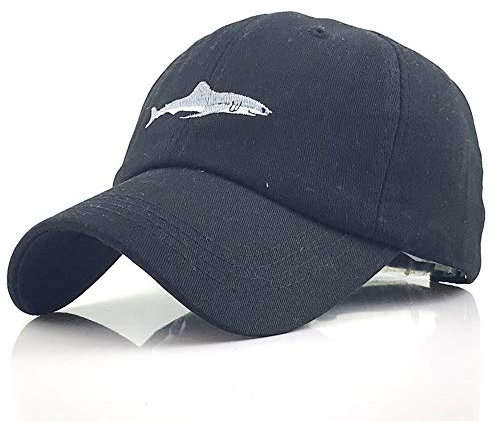 Yekeyi Unisex Baseballkappe, Hai-Stickerei, gewaschene Baumwolle, Denim, verstellbar - Schwarz - Einheitsgröße