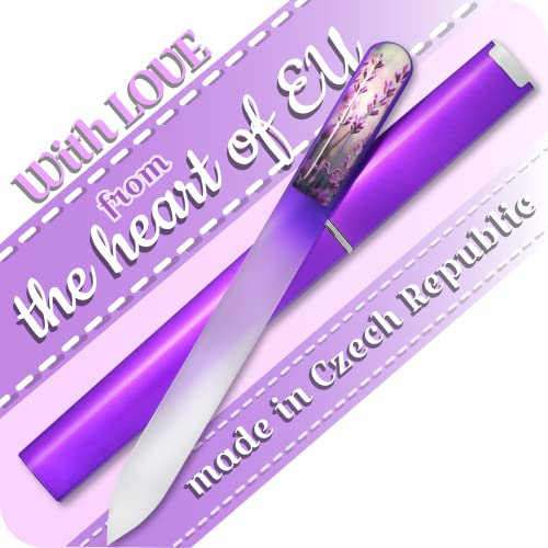 Gladzy - Lima de uñas de cristal checo con estuche (superficie de grano grabado a dos caras), cuidado profesional de uñas, manicura y pedicura, calidad de la UE