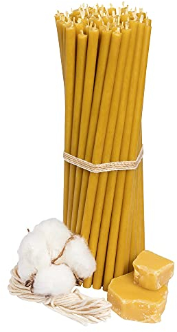 Diveevo Ritual Kerzen 100% Bienenwachs vom Athos - Orthodoxe Kerzen für Gebet Tischdeko Hochzeit - Ungiftig, Ruß - Tropffrei, Nachhaltige Produkte, Nr.80, Höhe: 18,5 cm, Ø 6,1 mm