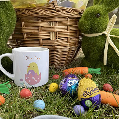 Personalised Easter Gift for Children - Customised Easter Mug With Chocolate Egg for Niece, Nephew, Grandchild | Children's Mini Cup with Milk Chocolate Eggs | Chick Design Any Girls or Boys Name