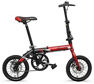 14 Zoll Faltrad, Damen Single Speed Scheibenbremse Fahrrad mit Korb, Getränkehalter, für Kinder Student Adult (Color : Red)