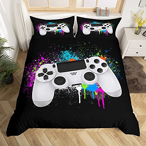 Homemissing Gamer Spiel Bettwäsche Jungen Zimmer Dekor Bettwäsche Set 135x200cm Videospiel Controller Bettbezug Weißes Gamepad Tie Dye Bettwäsche Jugendliche Teens Bunte Krawattenfarbe Bettbezug Set