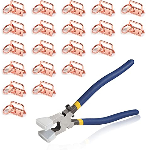 SPEEDWOX 20 Stück 3,2 cm Rotgold Schlüsselanhänger Hardware-Set, 20,3 cm Glasbruchzange mit Gummispitzen, für Gurtband, Stoffband, Armband, Schlüsselanhänger, Schlüsselband