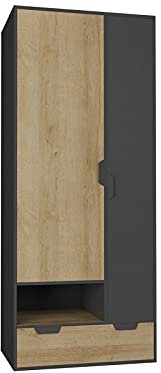 Furniture24 Kleiderschrank Nano NA2 Schrank 2 Türiger Drehtürenschrank 6 Einlegeboden 1 Schubkästen Kleiderstange