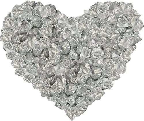 Happium Lot de 1000 pétales de rose artificiels en soie - Décorations romantiques - Émulation - Pétales de rose pour décoration de mariage, Saint-Valentin, confession - Décoration de fête, (argenté)