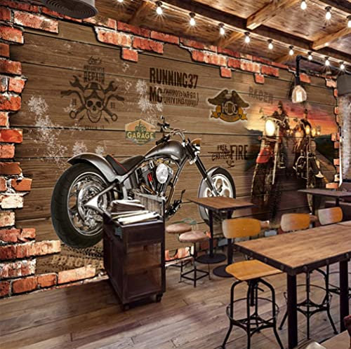 Fototapete 3D Effekt Retro Motorrad Ziegel Tapete Restaurant Cafe Wohnzimmer Wandbild Moderne Kreative 3D Tapeten 450(W)*315(H)