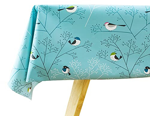 Plenmor Table Cloth Wipe Clean Tablecloth Wipeable Waterproof Plastic PVC Table Cover Protector Rectangular for Kitchen Picnic Outdoor Indoor (137x137 cm, Birds-2)