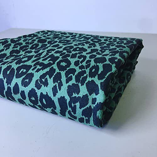 Yimihua Leopardenmuster Jeansstoff zum nahen meterware Baumwollstoffe gewaschener Jeansstoff verdicken Jacquard 150 cm breit Jacquard zum Nähen von Hosen, Jacken, Dekorationen(Color:Grün)