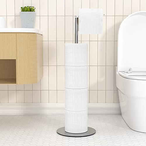 Free-standing Toilet Roll Holder with Heavy Base, Stainless Steel Toilet Roll Holder Stand with Drawing Finish, Simple and Practical Toilet Roll Storage Dispenser
