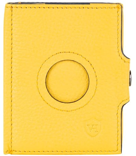 VON HEESEN Airtag Slim Wallet mit XL Münzfach & RFID-Schutz - Airtag Portmonee Herren klein aus echtem Leder - Mini Geldbörse - Kreditkartenetui Kartenetui - Portemonnaie Geldbeutel Gelb