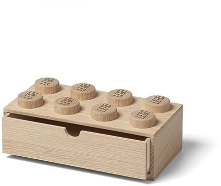 LEGO 8 knobs Wooden Desk Drawer - Oak, Stackable Storage Box for Desk Organiser, Suitable for Office Supplies, Toys, and Accessories, Storage Unit
