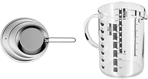 WMF ProfiPlus Spritzschutz mit einschiebbarem Griff spülmaschinengeeignet & Messbecher 1 l Gourmet aus hitzebeständigem Glas