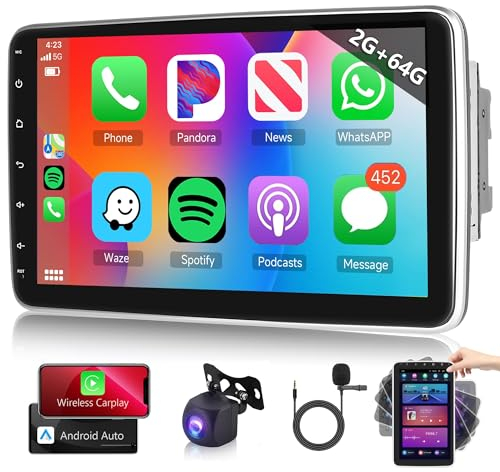 2G+32G Android 11.0 Autoradio 2 Din con Wireless Carplay Android Auto GPS Navi 10.1 Pollici Rotazione Touchscreen Autoradio con Bluetooth FM/RDS WiFi/USB//DAB+/OBD2/SWC Telecamera Posteriore Microfono