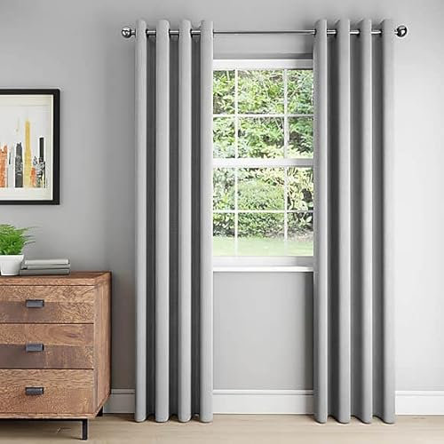 Blackout Curtains for Bedroom Thermal Insulated Ring Top Eyelet Full Black out Thick Curtain Living Room/Home Office 46x54 Inch 2 Panels Pair Black Grey Navy Charcoal (Silver Grey, 46x54)