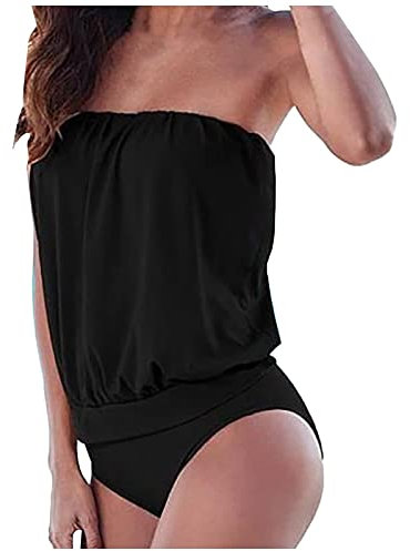 Maillots de Bain Femme Natation sans Bretelles 1 Pieces Couleur Uni Tankini Grande Taille Casual Costume Travail Ete Gilet Femme Grande Taille Sexy Marque Maillot Habit Femme Noir M