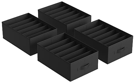 SONGMICS Lot de 4, Organisateur à 6 Compartiments, Boîtes de Rangement, Panier, 42 x 30 x 17 cm, pour Pantalons, Vêtements, Noir d'Encre RUS009B04