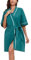 COLORFULLEAF Bademantel Damen Baumwolle Leicht Kurz Kurzarm Morgenmantel Sommer 3/4 Ärmeln Sauna Kimono Frauen Nachtwäsche(Grün,M)