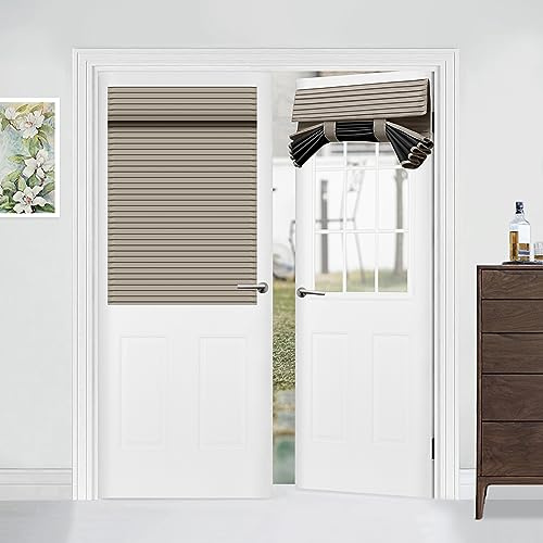 Muamar Privacy Self Adhesive Curtains for Door & Window, Light Brown 25 X 40 Inch French Door Blinds, Thermal Insulated Tie Up Blackout Shades, 1 Panel