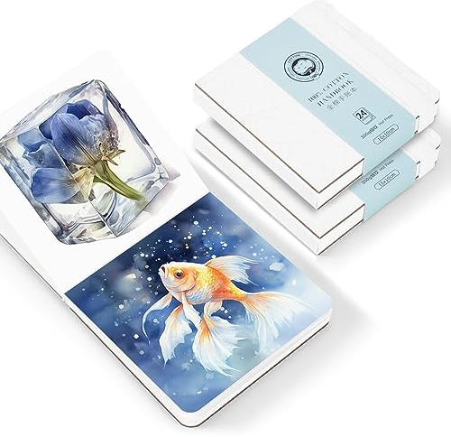 Lightwish Aquarell-Tagebuch, quadratisch, 100 % Baumwolle, Heißpress-Aquarellpapier, 300 g/m², säurefrei, 48 Blatt, 10 x 10 cm, kleines Skizzenbuch für Erwachsene, Studenten und Kinder, 2 Stück