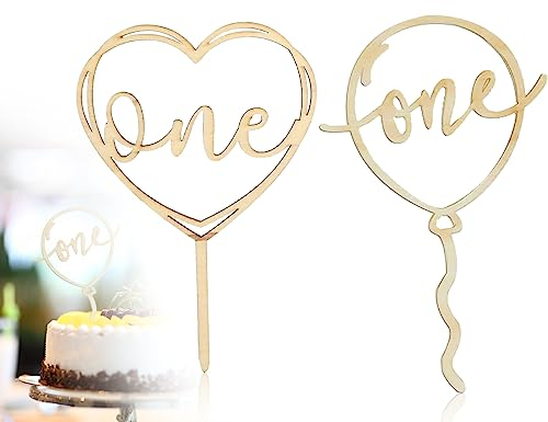 KAPSING 2 Stück Hölzern Cake topper Geburtstag, tortendeko 1. geburtstag, wild one Cake Topper geburtstag deko, Cupcake Toppers Babyparty Kuchendekoration