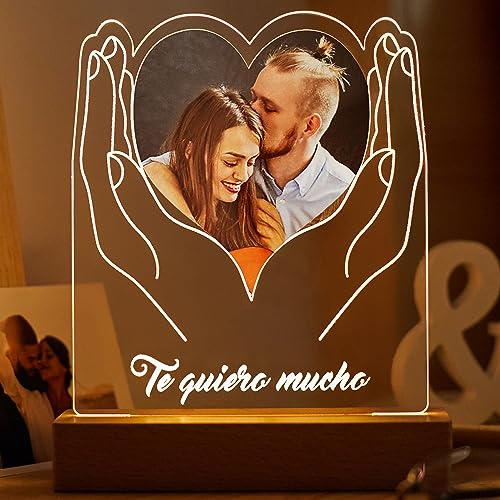 Transparent Gift Lámpara Personalizada con Foto y Texto Manos Corazón. Lámparas Personalizadas con Luz LED Decoración. Regalos para Parejas. Regalos Personalizados para San Valentín. Regalos de Bodas