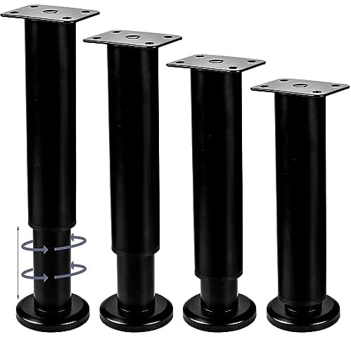 5-7 Inch / 12-18cm Adjustable Furniture Legs, 4 Pcs Black Metal Bed Frame Center Slat Support Feet Heavy Duty DIY Replacement Legs for Cabinet Table Sofa Couch Chair Desk
