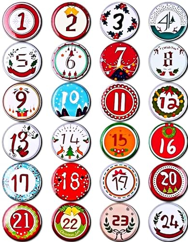 Adventskalender Zahlen Buttons Nummer,24 Adventskalender, Weihnachtskalender selber basteln Adventskalender Pins für DIY-Weihnachts-Kalendern und Dekoration Jutesäckchen, Anstecker Nadeln (EkUAN)