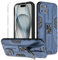 Btstring Case for iPhone 15 Plus and Screen Protector Tempered Glass, Shockproof Phone Case with Stand, Heavy Duty Personalised Case Cover Support Magnetic Car Holder, Blue