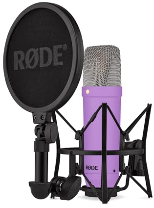 RØDE NT1 Serie Signature, Micrófono de Condensador de Gran diafragma con Soporte antivibración, Filtro Anti-Pop y Cable XLR para producción Musical, grabación Vocal, transmisión y podcasting (Morado)