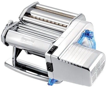 Imperia Electric Ligne Classique Machine à pâtes électrique Fabrique en Italie. Machine à pâtes fraîches avec moteur électrique. Laminatrice électrique Lasagnes, Tagliolini, Fettuccine. (Argent)