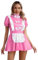 No Name Ltd Damen-Kleid, Vinyl, französisches Dienstmädchen-Outfit, PVC, dehnbar, hochglänzend, mit Rüschen, Petticoat, Schürze, Schleifen, Puffärmeln, rose, 32