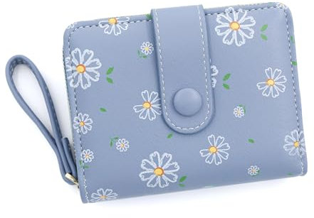 LZSXDWXY Damen-Geldbörse, modisch, niedliches Gänseblümchen-Motiv, mit Reißverschluss außen, Münzgeldbörse, Bifold Bill Wallet mit Kreditkartenfach, Ausweisfenster