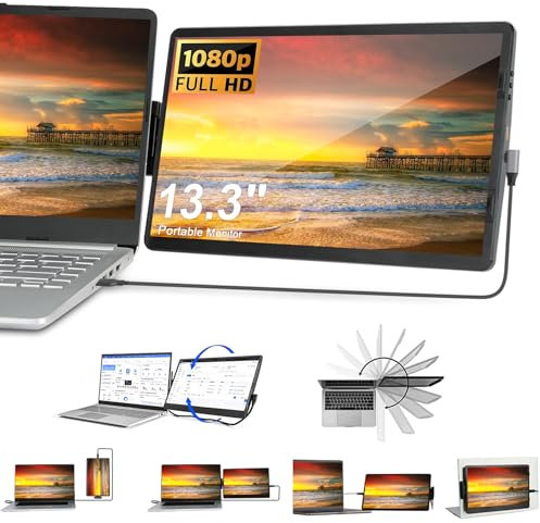 Iryreafer Laptop Screen Extender, 13.3 Inch Mini Game Monitor 360° Rotatable Attachable Portable Monitor Extender for Laptop, Compatible with Mac, PC, Chrome, Powered by USB or Mini HDMI Port