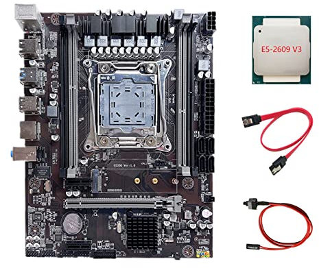 AMIUHOUN X99 Motherboard LGA2011-3 Computer-Motherboard mit E5-2609 V3 CPU + -Kabel + Switch-Kabel unterstützt Dual Channel DDR4 RAM