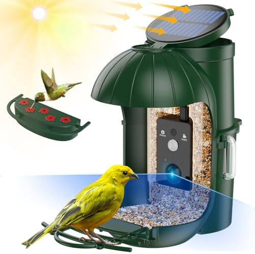 Cozion Vogelhaus mit Kamera Solar,Vogelfutterhaus mit Kamera, Vogelhaus Kamera Vogelfutterstation Kamera Futterstationen für Wildvögel 1080P HD (Grün)