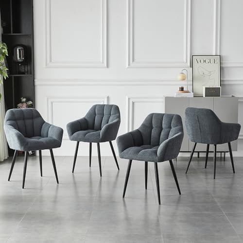 HomJoy Accent Chair, Boucle Tub Lounge Chair with Armrests Backrest Fabric Leisure Lazy Dining Chairs for Living Room, Bedroom Makeup Room (4, Grey)